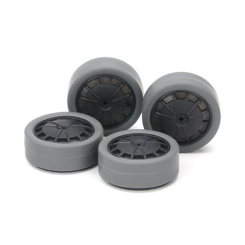 タミヤ スーパーX・XX ハード小径ローハイトタイヤ (26mm・グレイ )&カーボン強化ホイール (ディッシュ)