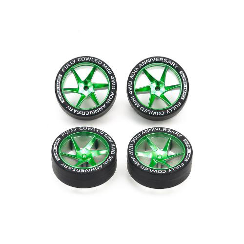 タミヤ フルカウルミニ四駆30周年　スーパーハードローハイトタイヤ&マットグリーンメッキホイール